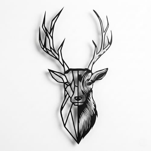 DEKADRON Metall Hirschkopf Natur Metall Wandkunst 3D Hirsch Silhouette Metall Wanddekoration (46 x 76 cm)