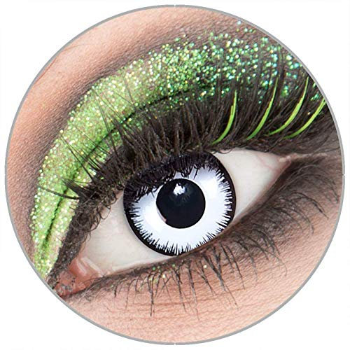 Farbige weiße schwarze 'Lunatic' Kontaktlinsen ohne Stärke 1 Paar Crazy Fun Kontaktlinsen mit Kombilösung (60ml) + Behälter zu Fasching Karneval Halloween - Topqualität von 'Giftauge'