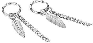 JewelryWe Schmuck Creolen Ohrringe Blatt Feder Kette Anhänger Edelstahl Ohrstecker Pierced Ohrhänger für Herren Damen, Silber