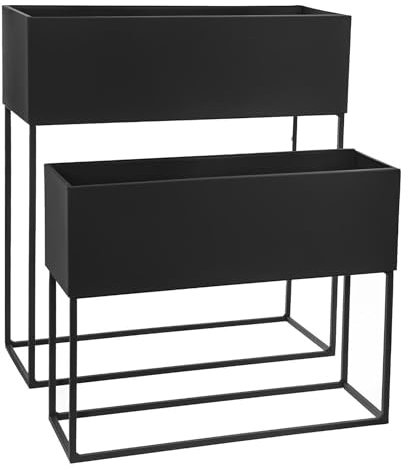 ATMOSPHERA CREATEUR D'INTERIEUR Set de 2 jardineras rectangulares de Metal Negro