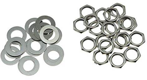 Dopro Paquete de 20 tuercas hexagonales de níquel con rosca de 3/8 pulgadas para guitarra, potenciómetro, tuerca hexagonal y arandelas para ollas CTS o conectores Switchcraft