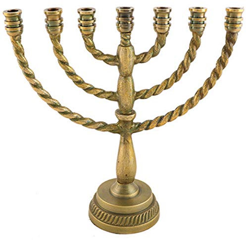 MASORET Menora aus Aluminium mit 7 Zweigen, 21,6 cm – jüdischer Kerzenständer, Kandelaber, Kerzenhalter mit Messing-Finish