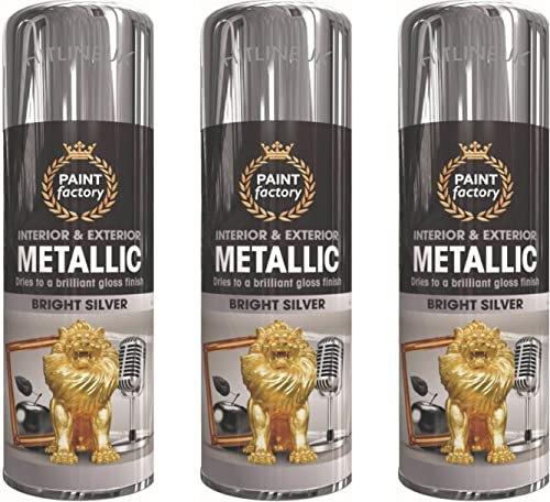 HitlineUK 3 x 400ml Silver Metallic Aerosol Spray Paint Wood Metal Car Plastic 1752PR Paint Spray