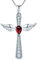 YL Kreuz Engelsflügel Halskette 925 Sterling Silber Juli Geburtsstein Rubin Schutzengel Anhänger Halskette für Damen