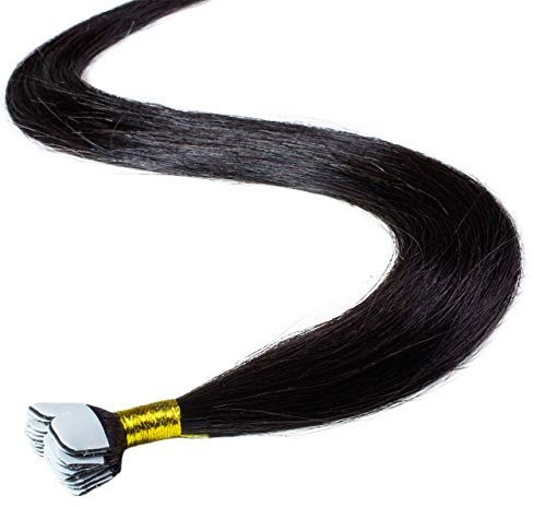 hair2heart Premium Mini Tape Extensions Echthaar - 12 Tapes 40cm 2/0 schwarz