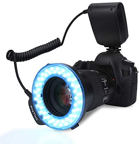 Makro Ringblitz, Tragbarer LED Ringblitz, LCD Ring DSLR Licht, tragbarer LED Ringblitz mit 7 Helligkeitsmodi, DSLR Flash Lichtfilter Adapter für Fotografie Liebhaber