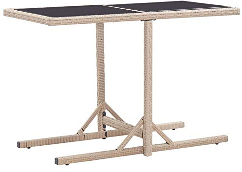 Tidyard Gartentisch witterungsbeständig Esstisch mit gummierten Ecken zum Schutz des Glases Terrassentisch Gartenmöbel Balkontisch Beige 110×53×72 cm Glas und Poly Rattan Stahlrahmen