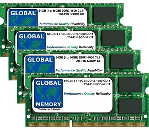 64 GB (4 x 16 GB) DDR3L 1600 MHz PC3L-12800 204-PIN SODIMM RAM KIT für Laptops/Notebooks