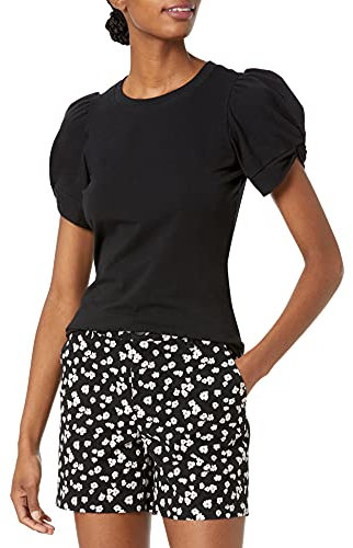 Amazon Essentials Women's Classic-Fit Twist Sleeve Crewneck T-Shirt, Black, Small