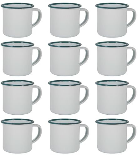 Argon Tableware Espresso Cups - 130ml - Pack of 12 - Green Small Metal Insulated Coffee Mugs Lightweight Camping Cups for Drinking Tea, Hot Chocolate, Coffee