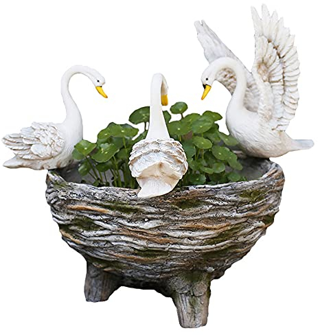 LONG-L Schwan Figur Garten Dekoration,Schwan Übertöpfe,Tier Pflanzkübel Blumenkübel,Tier Skulptur Blumentöpfe,Blumenkasten Blumentopf,Gartendeko Dekoration Ornament