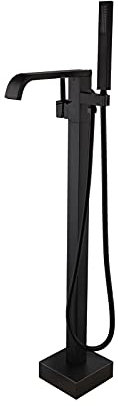 GLYYRLR Robinet de Baignoire sur Pied Noir Cascade Mitigeur de Baignoire Au Sol avec Douchette à Main, Laiton Mitigeur de Douche Ilot Autoportante Monocommande Robinet de Douche