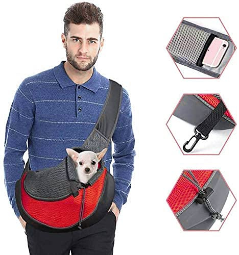 Sac de Transport Chien Sacs à Bandoulière pour Chat Chiot Réglable Sacs de Voyage pour Petits Animaux Sac à Main Chien avec Pochette en Filet Respirant Sacoche Chien Portable pour Marché Extérieur
