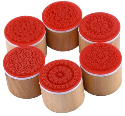 Beaupretty Wodden Stempel 6Pcs Runde Holz Stempel Holz Briefmarken Floral Muster für DIY Handwerk Karte Und Scrapbooking