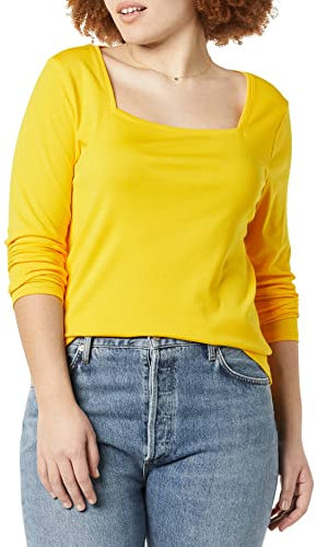 Amazon Essentials Women's Slim-Fit Long-Sleeved Square Neck T-Shirt, Golden Yellow, XXL