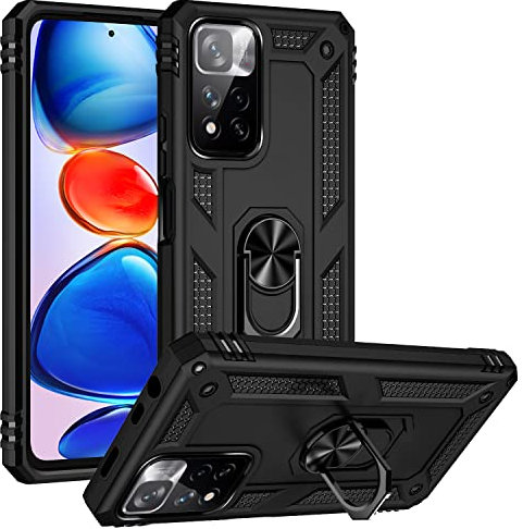 BestST Hülle für Xiaomi Redmi Note 11 Pro/11 Pro Plus Cover + HD schutzfolie, Armor Stoßfest TPU PC Schutzhülle Ringhalter Handytasche Case Handy Hüllen, Schwarz