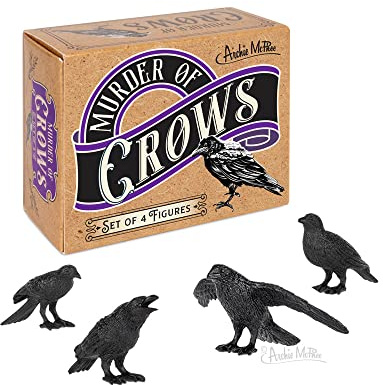 Archie McPhee Murder of Crows Figures | Set of 4 Black Vinyl Decorative Figurines