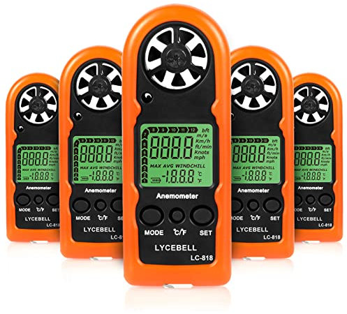 LYCEBELL Handheld Anemometer, Digital Wind Speed Meter Gauge with Backlight LCD, Mini Anemometer for Measuring Wind Speed/Temperature, Portable Anemometer for Surfing, Fishing, Meteorology
