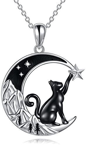 VONALA Damen Katze Kette 925 Sterling Silber Mond Berg Schmuck Geschenke für Damen Mädchen