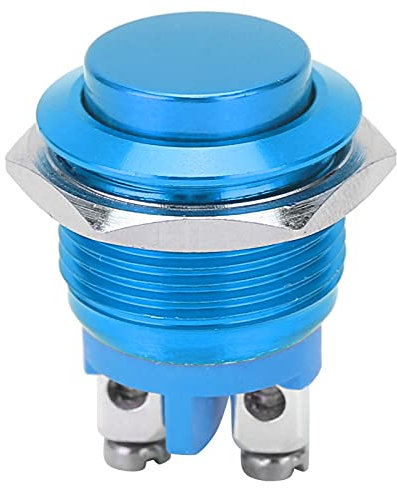 Metall Druckschalter 220V 16mm wasserdicht Edelstahl, selbstrückstellender Schließtaster mit Blau Hochkopf für Industrieanwendungen