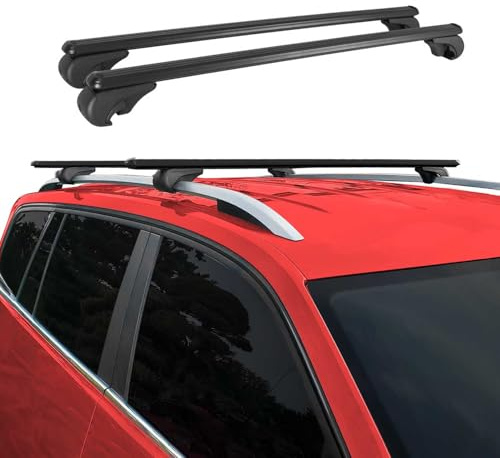 OMAC Dachträger Grundtäger kompatibel mit Subaru Forester mk5 2018-2025 Alu 75kg Schwarz 2tlg Offene Reling für Fahrradträger, Dachboxen, Skiträger Abschließbar