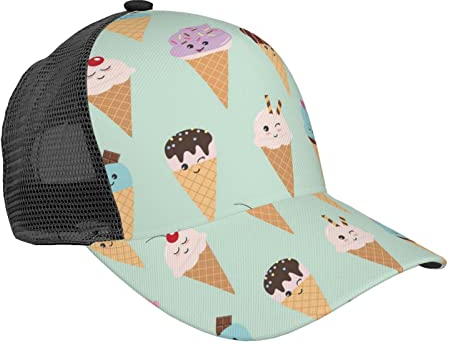 Strandszene mit Stühlen Mesh Baseball Cap Workout Hüte Verstellbare Trucker Hut Sonnenhut Fischerhut Unisex, Eistüten, Einheitsgröße