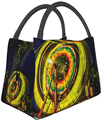 IUBBKI Riesenrad Jahrmarkt Karneval Kirmes Festival Bunte Lunchtasche Picknicktasche Kleinigkeiten Tasche Einkaufstasche Tragbare Isoliertasche Küche Familie