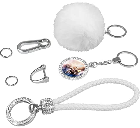 WOSHJIUK Schlüsselanhänger mit flauschigem Plüschball-Schlüsselanhänger,Weltraumwolkenplanetentraum,Geldbörse Handtaschen Schlüsselanhänger Armband für Frauen