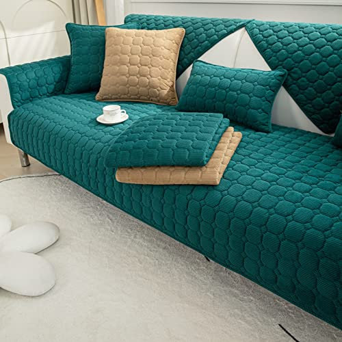 TUCVZVO Sofaschoner rutschfest 1 2 3 4 Sitzer Weicher Couchbezug L Form, Anti-Rutsch Sofaüberwurf, Sofahusse Sofa Überzug Ecksofa, Sofaschoner Für Hunde,Dark Green,1 pc 70x150cm