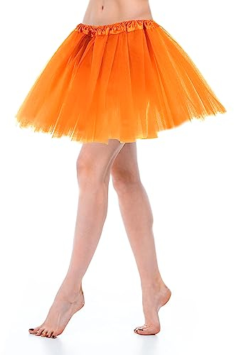 Tüllrock Damen Tutu Klassisch Elastisch 3 Lagig Orange 80er Rock Tütü Dirndl Kurz Dance Dress Up Party Zubehör Ballett Tanzkleidung 80er Jahre Outfit