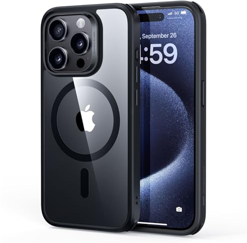 ESR Funda para iPhone 15 Pro, Compatible MagSafe, Protección Grado Militar a Prueba Golpes, Funda Magnética para iPhone 15 Pro, Funda Híbrida Classic (HaloLock), Negro Transparente