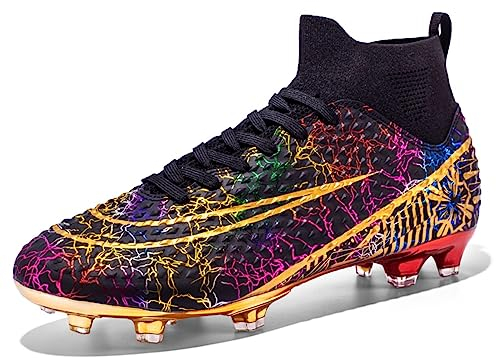 WEJIESS Fußball Stiefel Herren Spike Fußball Schuhe Professionelle Spikes Fußballspiel Schuhe Jungen Fußball Schuhe Schnürschuhe Ausbildung Turnschuhe, Schwarzgold 77-T, 38 EU