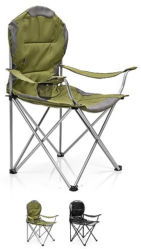 Meteor Chaise de Camping Pliante Extra Large 57 cm lég?re avec accoudoirs Porte-gobelet Poche latérale capacité 150 kg