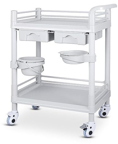 2-lagiger Medizinischer Wagen Aus ABS，Instrumentenwagen Für Den Labortisch Est Wagen Für Ästhetik, Instrumentenständer, Fahrbare Racks, Rollwagen Für Friseur Beauty Salon SPA,Weiß ( Size : 64*44*84cm