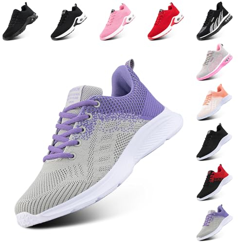 Hitmars Laufschuhe Damen Sportschuhe Luftpolster Atmungsaktiv Turnschuhe rutschfeste Leichtgewichts Straßenlaufschuhe Sneaker Joggingschuhe Fitness Walkingschuhe Schuhe Lila EU 40