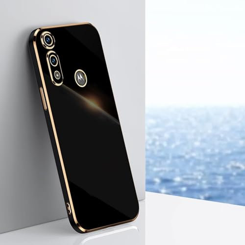JIEZUIMEI Hülle für Moto E6S 2020 Handyhülle Original, Weiches TPU Silikon Galvanisierte Kameraschutz Hülle Weich TPU Silikon Schutzhülle Stoßfest Case Cover Schwarz