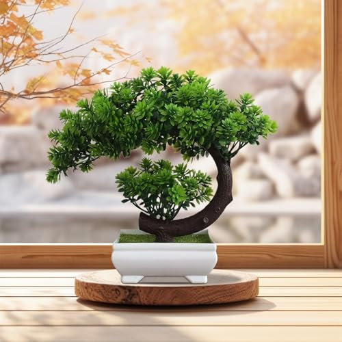AIBAOBAO Künstlicher Baum, 22 cm Grün künstlicher Bonsai-Baum, Faux Potted Plant, Bonsai Künstlich Kunststoff, Natürliche Müdigkeit Lindern, Pflanzen Dekoration für Balkon, Garten, Büro Ornamente