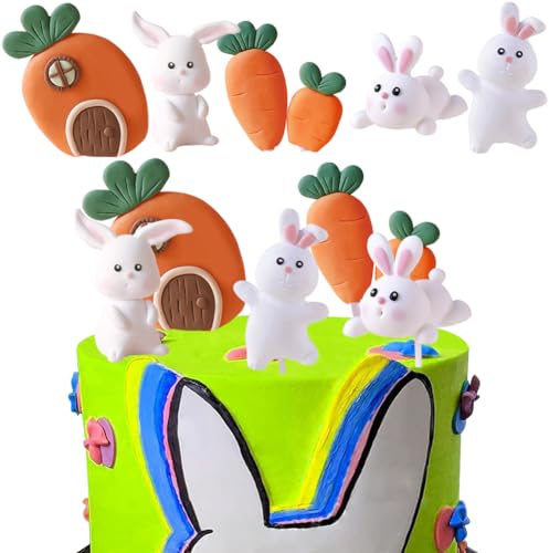 HGSHUO Tortendeko Hase Kuchen Deko Geburtstag Cake Topper Ostern Torte Deko Karotte Cupcake Topper Kindergeburtstag Kuchendeko Osterdeko Geburtstagsdeko Party