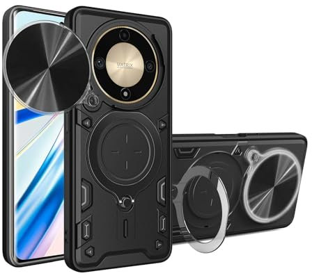 WBWONE Funda para Huawei Honor Magic 6 Lite / Magic6 Lite, Shock- Absorción TPU/PC Carcasa con Porta Anillos Invisible y Cubierta Deslizante de la Cámara, Negro