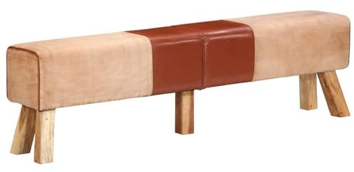 vidaXL Bank, Sitzbank mit Turnbock-Design, Gepolstert Sitzhocker mit Holzgestell, Turnhocker Turnbank Lederhocker, Braun 160cm Echtleder Canvas
