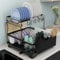 PRIME FEEL 2 Tier Dish Drainer Rack, Rustproof Dish Drying Rack for Kitchen Countertop, Draining Board Rack with Drip Tray, Cutlery Drainer, Glass Holder & Chopping Board Rack, (Black)