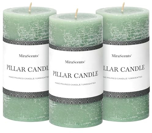 3x6 Inch Sage Green Pillar Candles Set of 3 - Unscented Spring Candles, Long Clean Burning, Large Big Candle, Smokeless Dripless Candle for Spring Home Decor, Dinner Table, Bathroom, Rustic Decor
