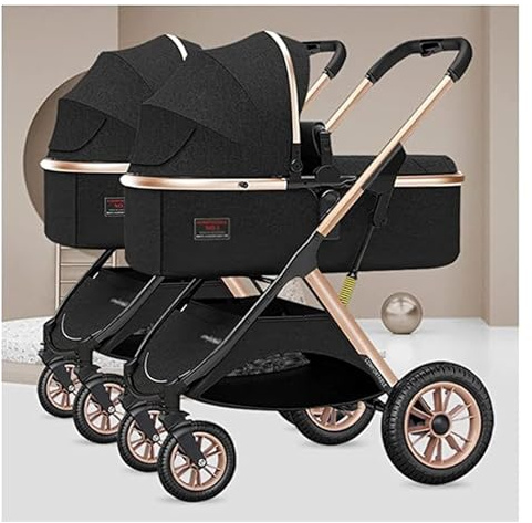 Rieort Passeggino Doppio Leggero Carrozzina in Alluminio Passeggino con tettuccio Regolabile Passeggino gemellare Pieghevole per paesaggi Alti
