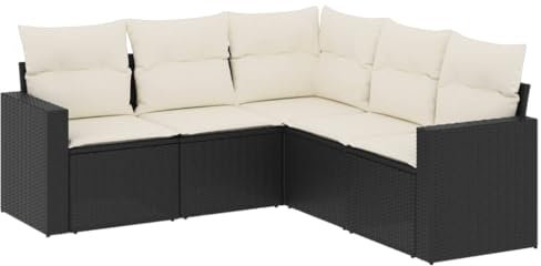 vidaXL Garten Sofa Garnitur 5-TLG., Gartenmöbel Set mit Kissen Stauraum, Sitzgruppe für Garten Terrasse, Modular Gartensofa Lounge, Schwarz Poly Rattan