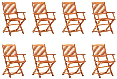 Homgoday Klappbare Gartenstühle 8 STK. Balkonstühle Gartenstuhl Balkonstuhl Terrassenstühle Gartensessel Holzstuhl Essstühle Stuhl Sessel Gartenmöbel mit Armlehnen Massivholz Eukalyptus