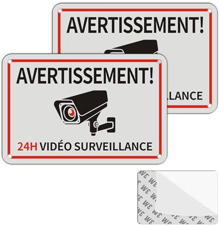 Acuxiaza 2 Pièces Panneau Video Surveillance 15x10cm Panneau Camera Surveillance Aluminium, avec Autocollant et Trous Pré-percés Résistant à l'eau et aux taches pour Intérieur/Extérieur