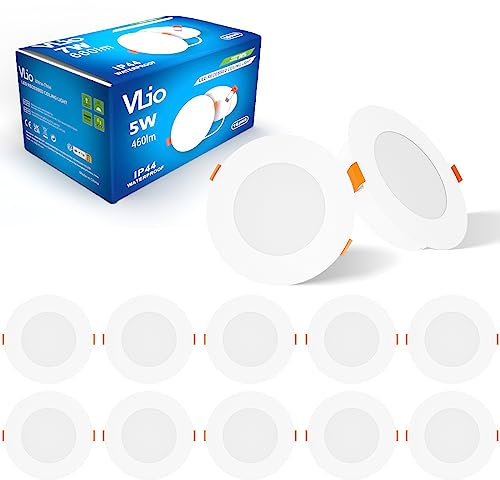 Vlio LED Einbaustrahler 230V Dimmbar, LED Spot Ultra Flach 5W 450LM, IP44 Einbauleuchten für das Bad, Warmweiß 3000K, Deckenspots LED für Wohnzimmer Küche Schlafzimmer, 10er Set