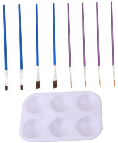 BEBEMOKO Building Model Painting Brush Set 9pcs Diy Architectural Model Coloring Tools 1 Palette 4 Fine Tip Brushes 2 Large Flat and Hobbyists