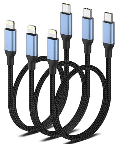 Sailift 2 FT USB C to Lightning Cable, 3Pack [MFi Certified] PD Fast Charging Short Type C to Lightning Cable Nylon Braided iPhone Charger 2ft Cord for iPhone 14/13/12/11Pro/X/XR/8/7/6s/Plus/SE/iPad