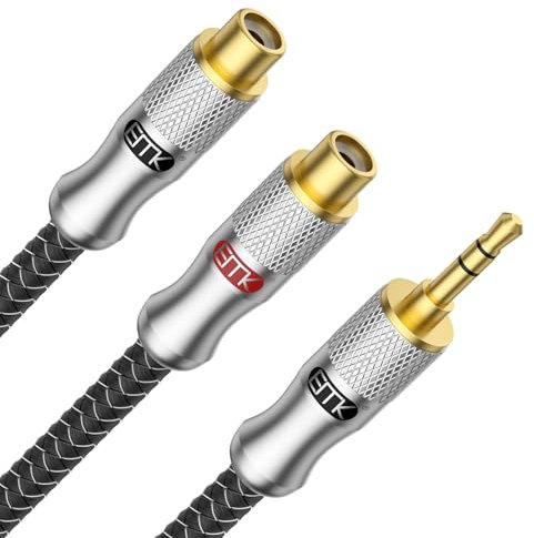 EMK 3.5mm Klinke auf 2x RCA Adapterkabel, 3,5 mm Stecker auf 2 Cinch-Buchsen, 1 m - Vergoldet für HiFi-Anlage, Smartphone, Tablet